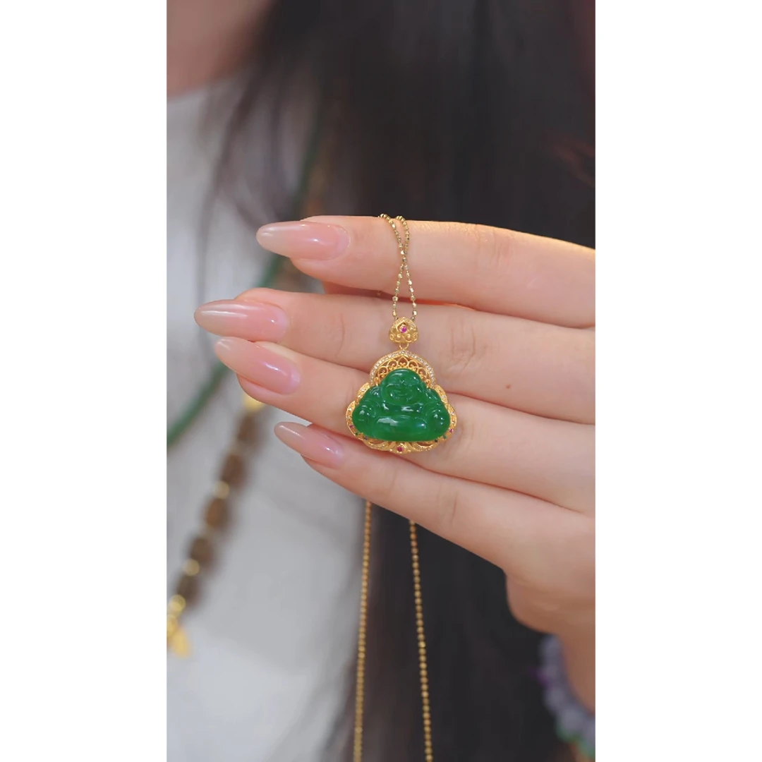 非遗好物分享翡翠吊坠(不含链)18K金镶嵌多样性发@@P8171