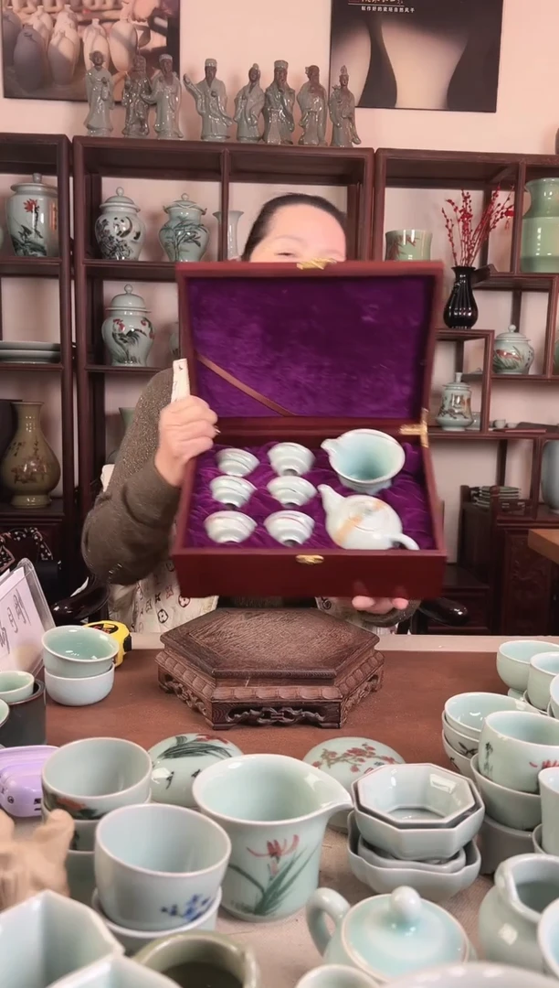 纯手工 绞胎 8头茶具L（撇口）