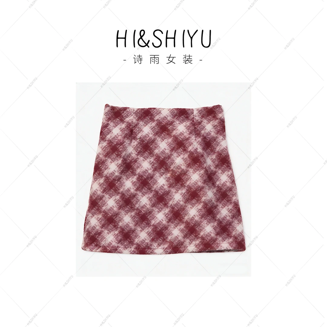HISHIYU2026新款显瘦高腰时尚气质半身裙复古休闲百搭格子短裙女