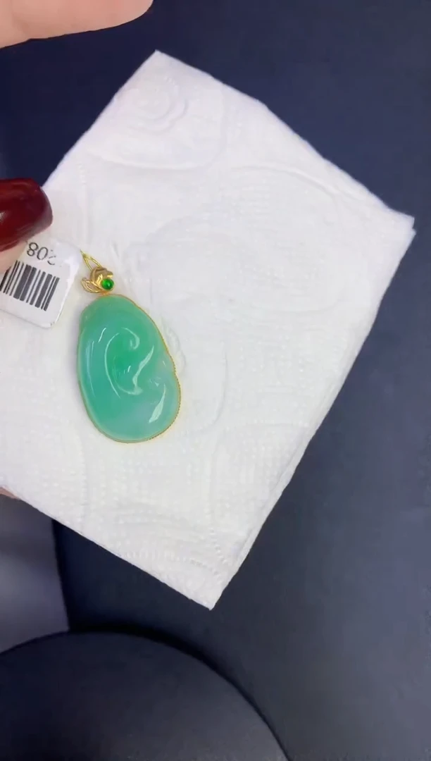 颈饰18K金镶嵌翡翠缅甸天然翡翠A货