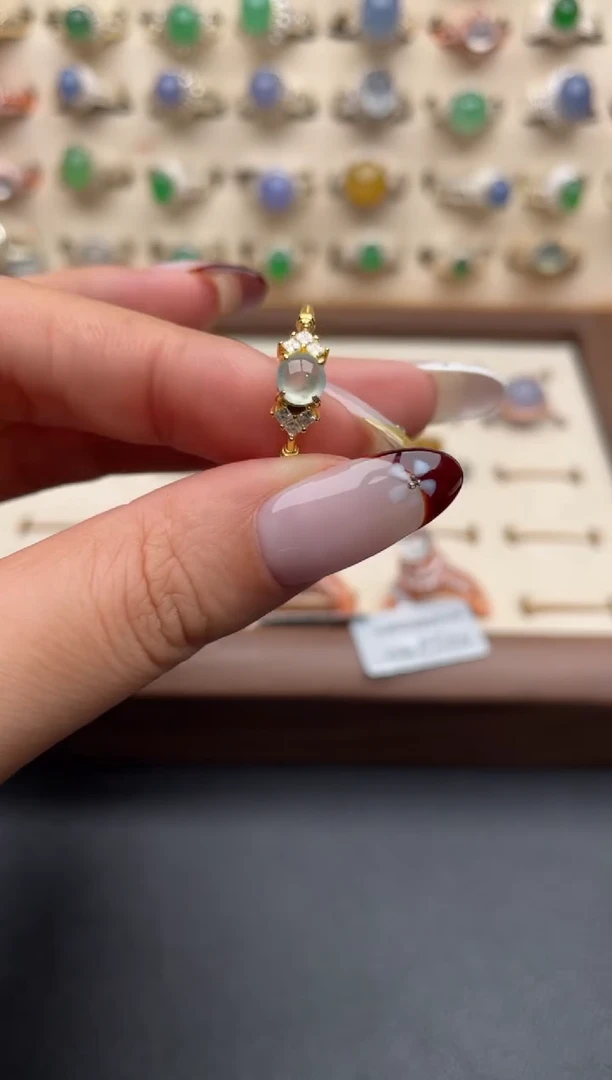 银S925镶嵌戒指翡翠一物一证一礼盒