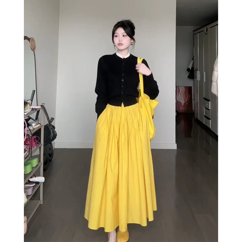 2025早秋新款女韩系穿搭修身圆领长袖毛衣上衣气质高腰显瘦半身裙