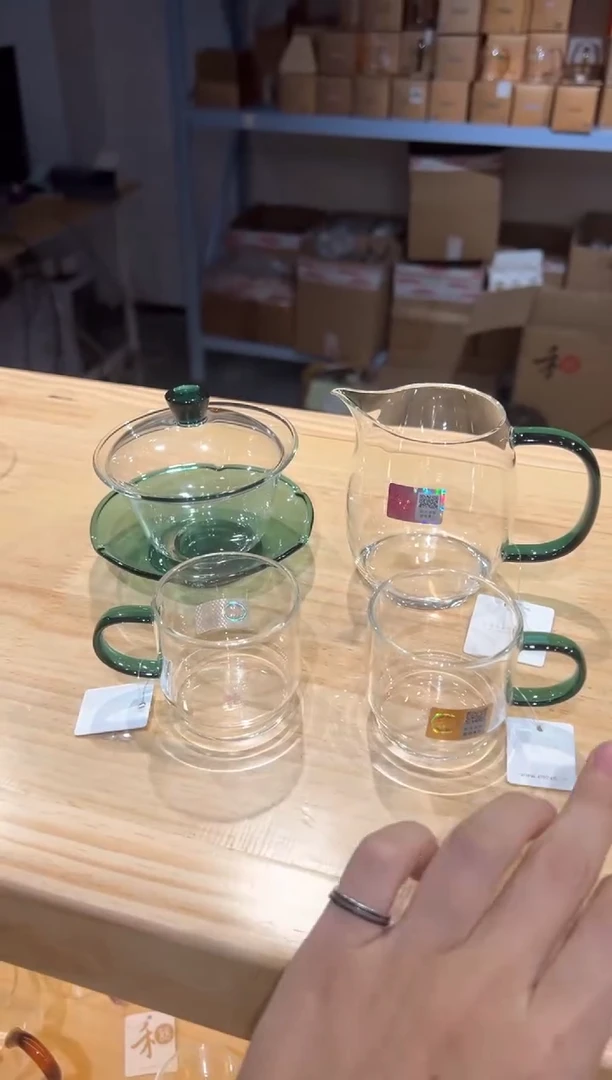 禾器-澄然茶海-墨绿色+荷叶盖碗墨绿+逸杯墨绿2只