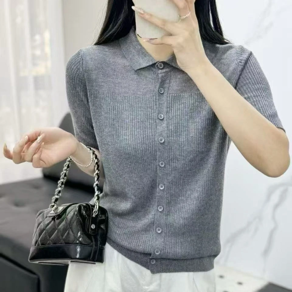 春夏季新款简约纯色翻领开衫