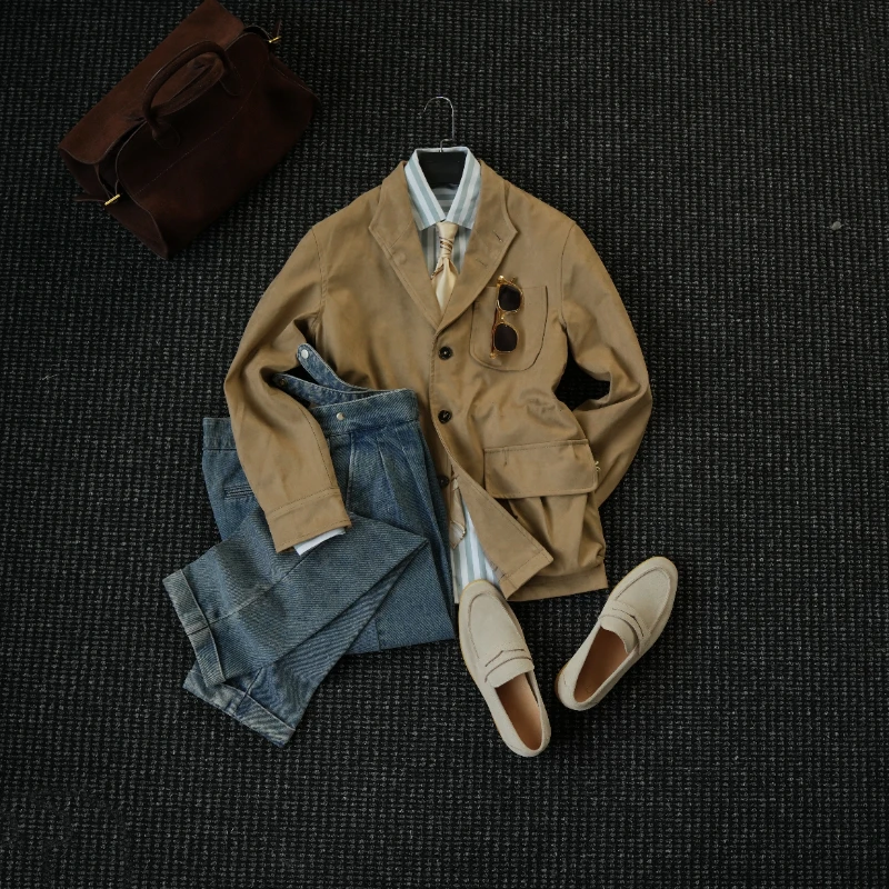 CssuGent秋冬季高定鹿皮绒收腰猎装夹克男绅士优雅轻奢TEDA外套