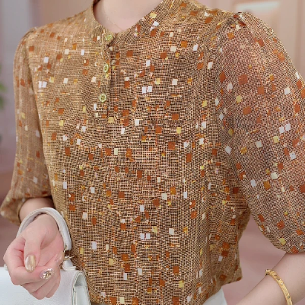 FZ386凌波绚丽2025新款圆领气质小衫衬衫洋气衣服时髦上衣打底女