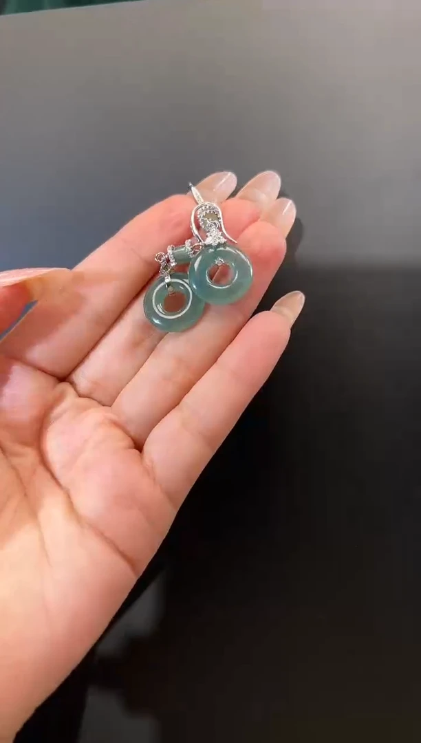 银S925镶嵌翡翠耳饰耳饰