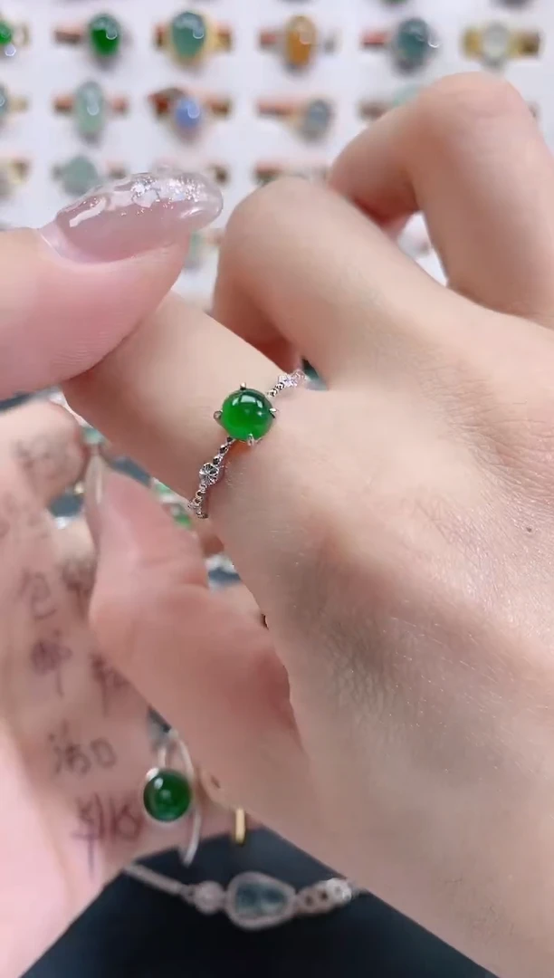 银S925镶嵌戒指翡翠天然翡翠