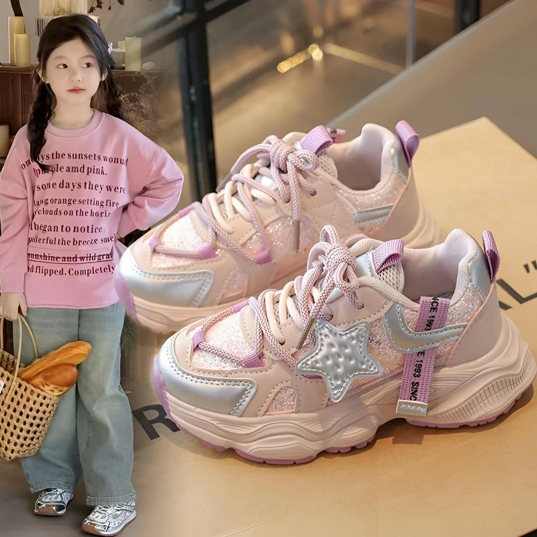 女童运动鞋2025春季新款儿童时尚休闲鞋小女孩星星跑步鞋单鞋