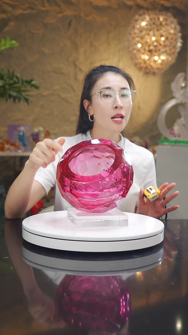 琉璃手工艺品福利金红切面果碗带底座