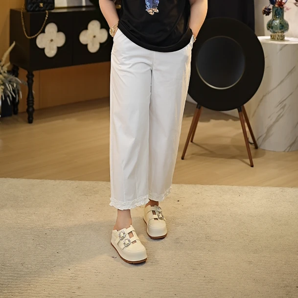 【深圳霞姐】夏季新品上新大码女装花边九分直筒裤