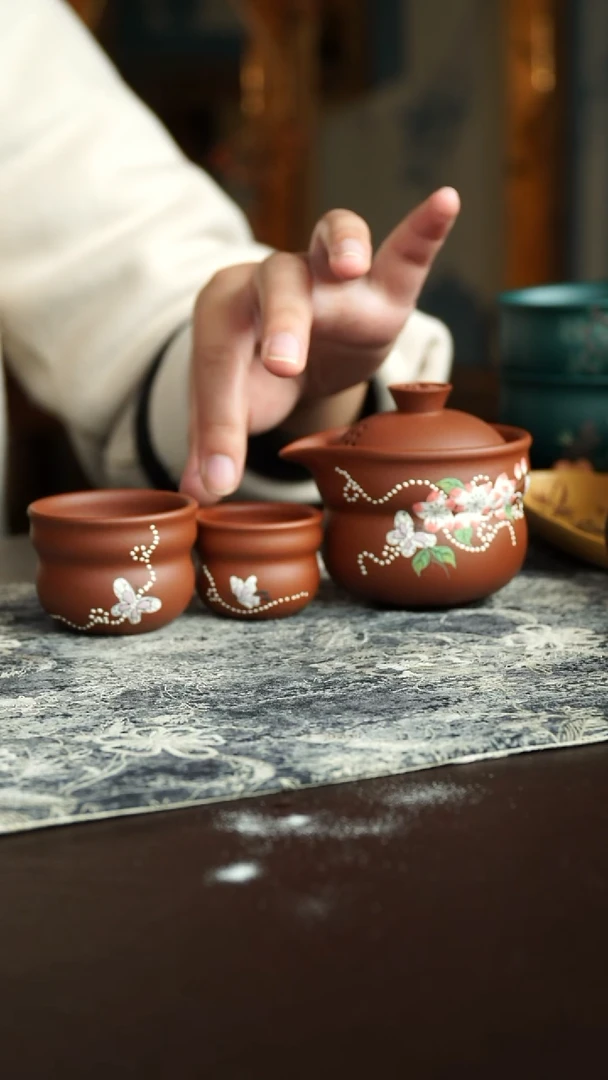 茶杯紫砂52号 海棠花手抓+2个主人杯 福利炸漏宜兴紫砂原矿作品