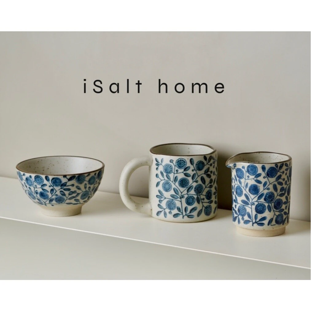 手作金盏花系列.粗陶青花餐盘碗咖啡杯碟马克杯家用创意/出丹麦