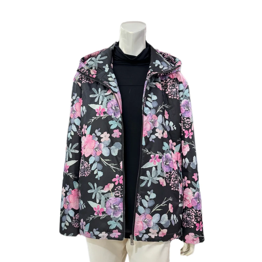 帽领短款印花棉风衣