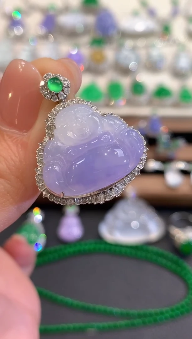 吊坠(不含链)18K金镶嵌翡翠q63紫货有色差