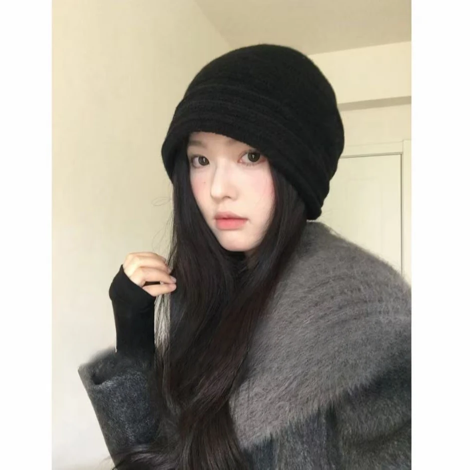 百搭卷檐包头冷帽*帽子无檐针织帽秋冬加厚冬天加绒褶皱