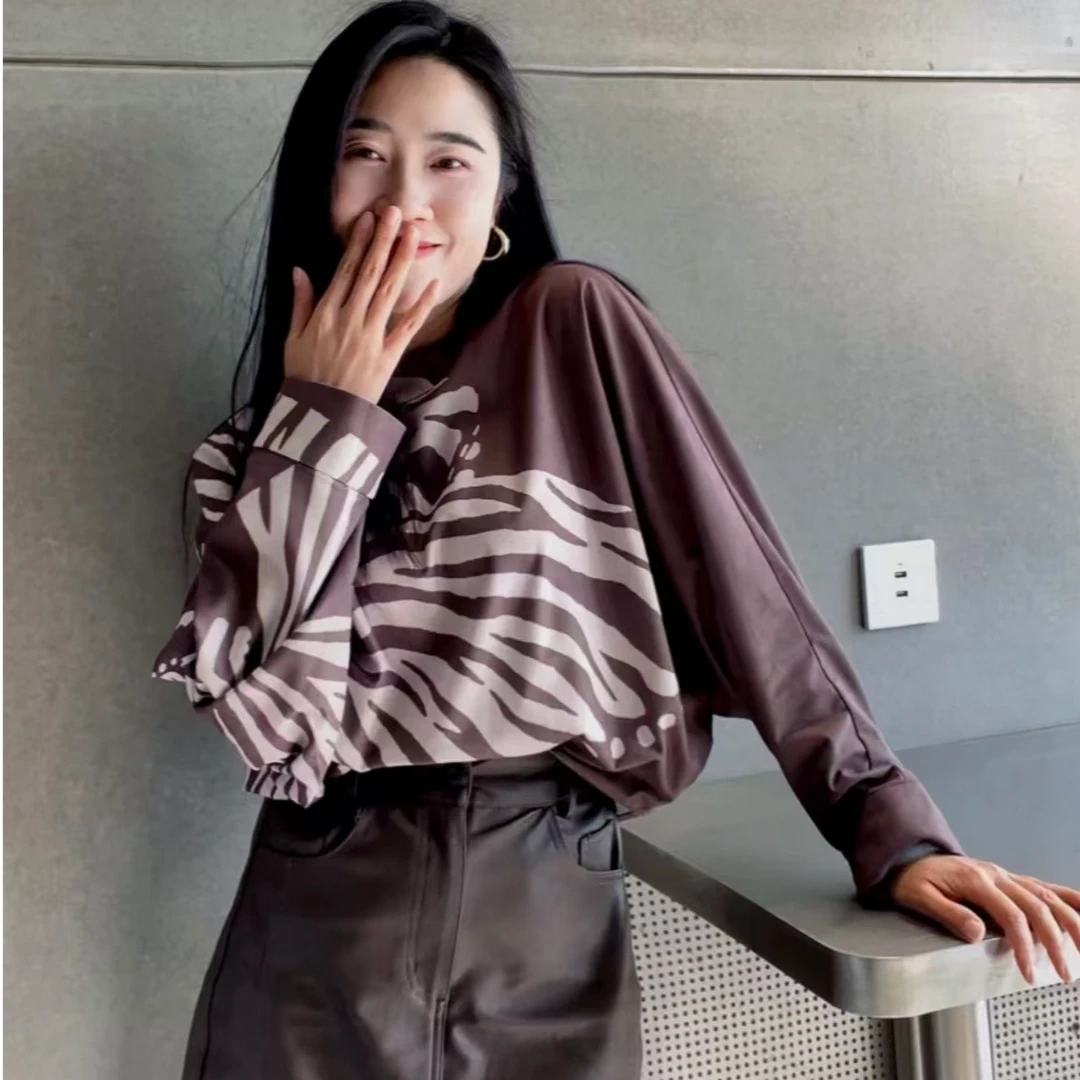 圣迪奥春季长袖时尚休闲宽松印花圆领百搭衬衫S24180512