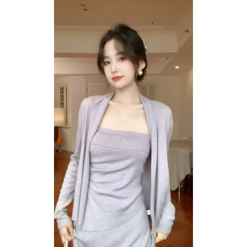 MARIE.COCO法式纯欲风高级感穿搭软针织披肩吊带半身气质裙套装