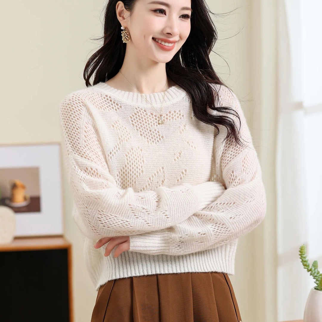 方锦星云潮牌时尚上衣打底衫长袖针织镂空宽松圆领