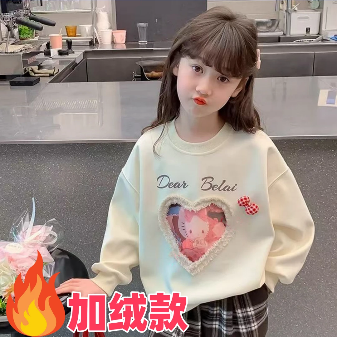女童洋气加绒卫衣秋冬款卡通加绒圆领长袖保暖上衣