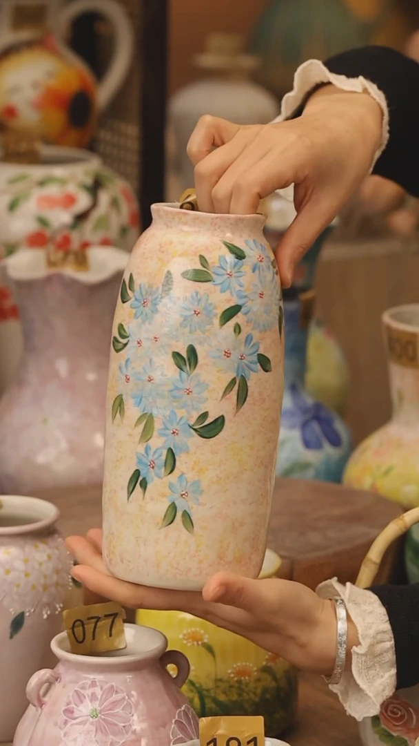 陶瓷景德镇设计师手作花器摆件侘寂风@M658@