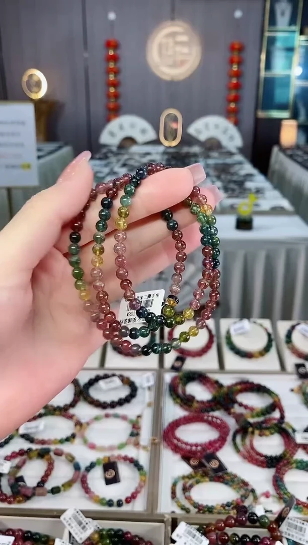 未镶嵌老矿碧玺冰体三圈手串5mm+碧玺hon多样性发货一条