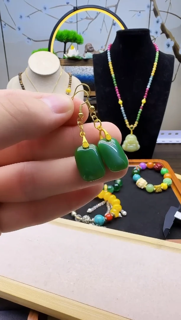 和田玉14K金镶嵌耳饰E111