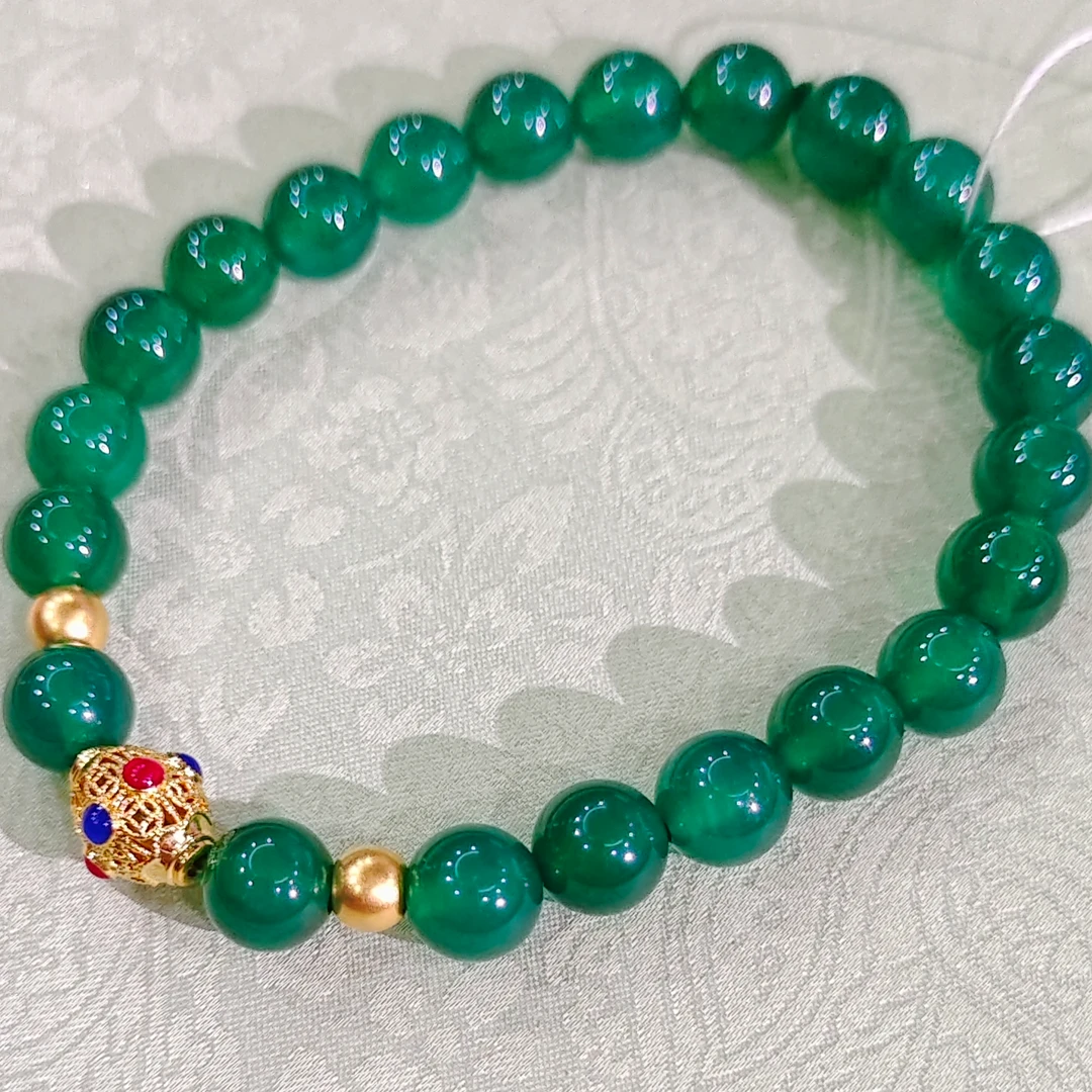 黄金足金珐琅高品质绿玛瑙手串~新年礼物 爆款强推 8m