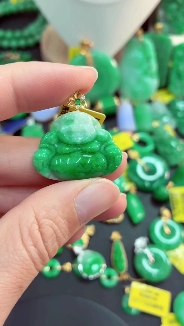 吊坠(不含链)18K金镶嵌翡翠天然缅甸翡翠A货