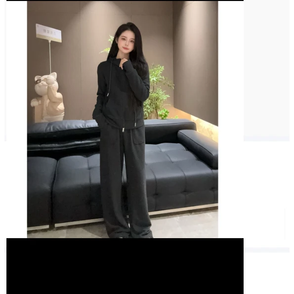 新款运动服套装女春秋装休闲时尚洋气减龄大码胖mm黑色卫衣两件套