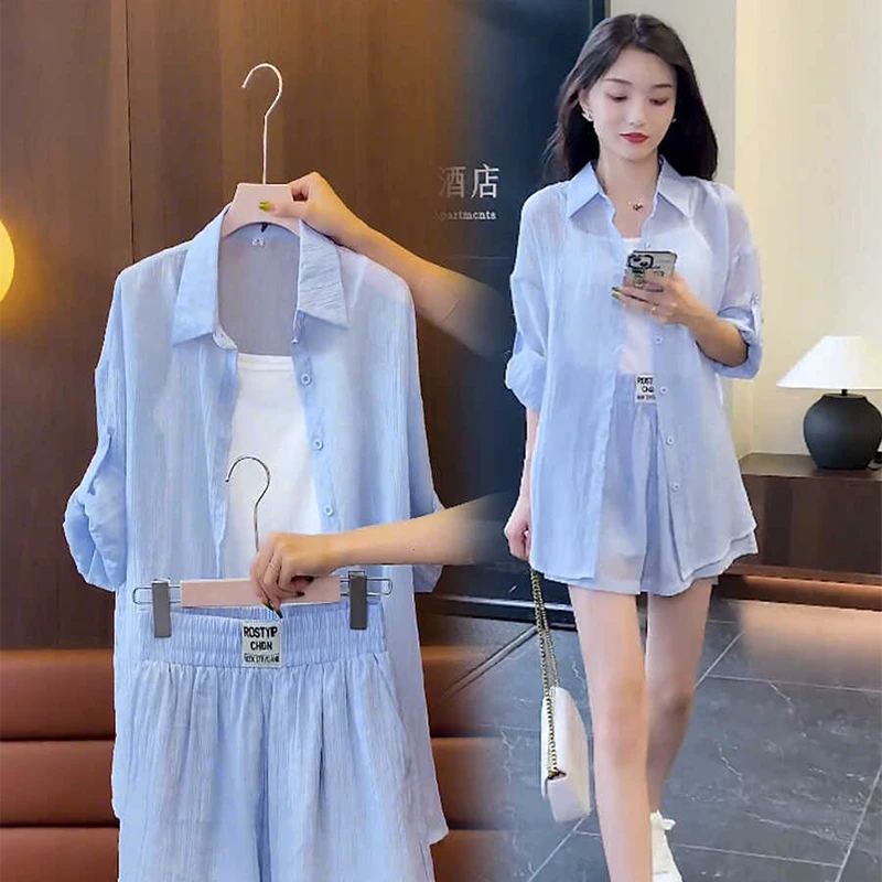 雪纺防晒衣短裤套装女小个子夏装搭配显高气质网红炸街时尚两件套