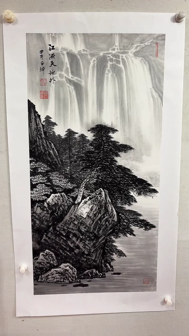 国画江流天地外/3尺托底/谭正坤