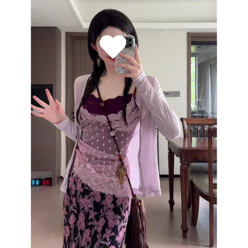 溺水三鱼辣妹穿搭假两件碎花裙连衣裙女夏掐腰裙海边度假吊带长裙