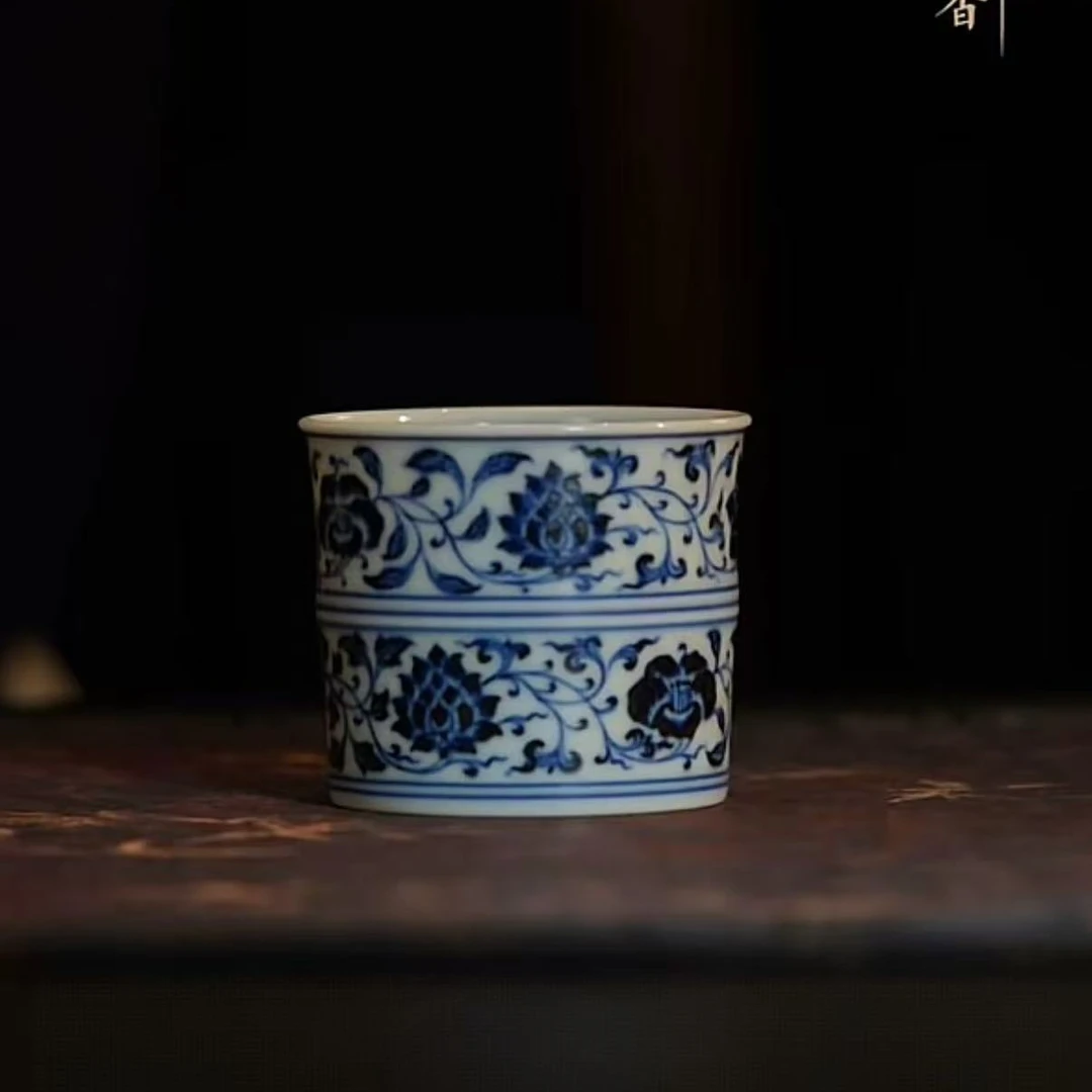【云林匠造】青花缠枝莲竹节杯