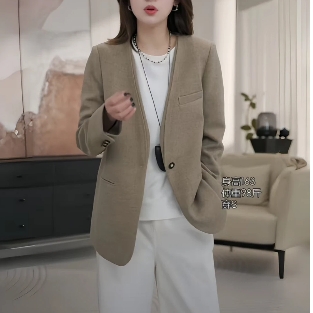 【概念西装】宽松无领西装外套复古高级感气质小个子西服简约轻奢女