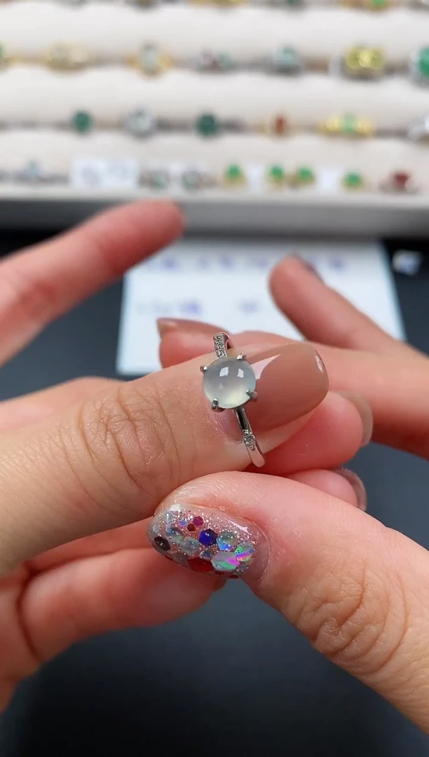 银S925镶嵌戒指翡翠天然缅甸A货翡翠11 5-3