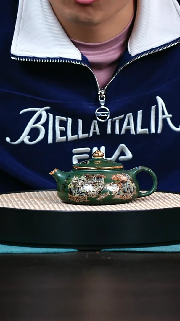 茶壶紫砂绿泥珐琅寒江240cc