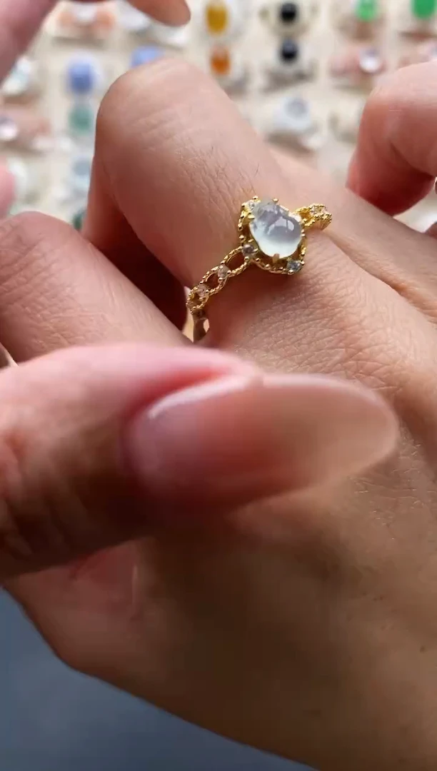 银S925镶嵌戒指翡翠缅甸天然A货翡翠2 3-6