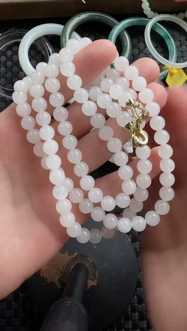 颈饰未镶嵌和田玉8mm白玉108