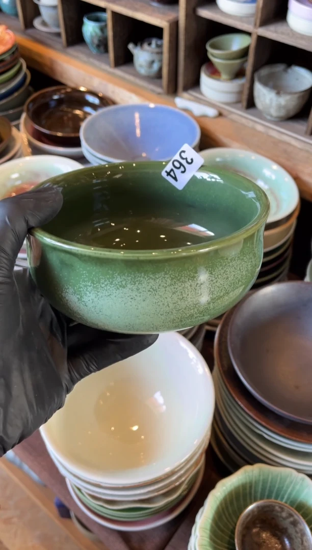 【闪购商品】瓷片364窑变绿反边小碗米饭碗