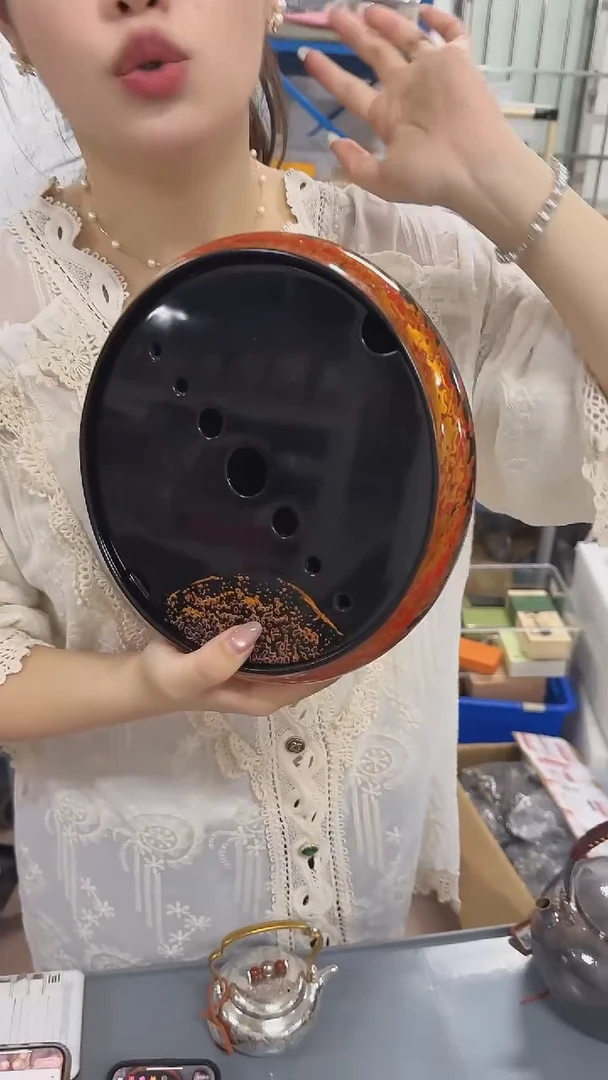 大漆红金漆木胎壶承WCDQHC050