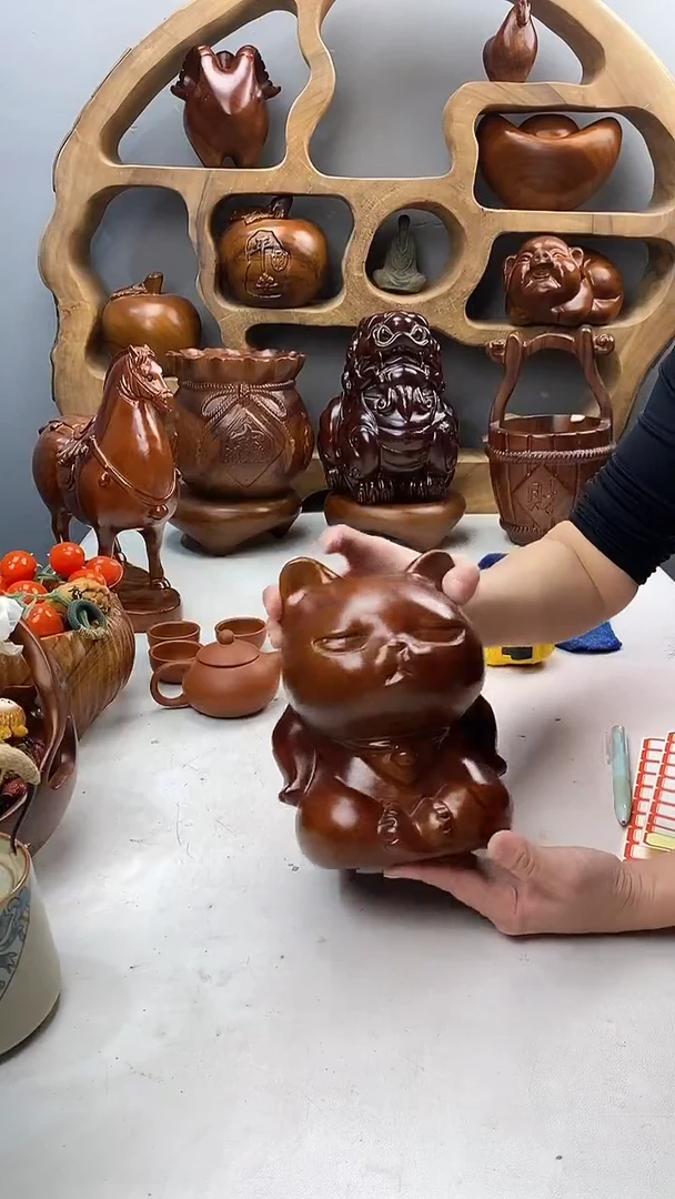 香樟木*A32傲娇猫摆件/尺寸