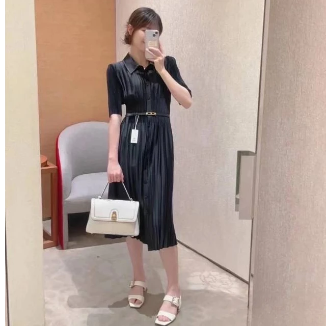 【乐见自营~】雅家气质褶皱小黑裙显瘦衬衫领连衣裙4399