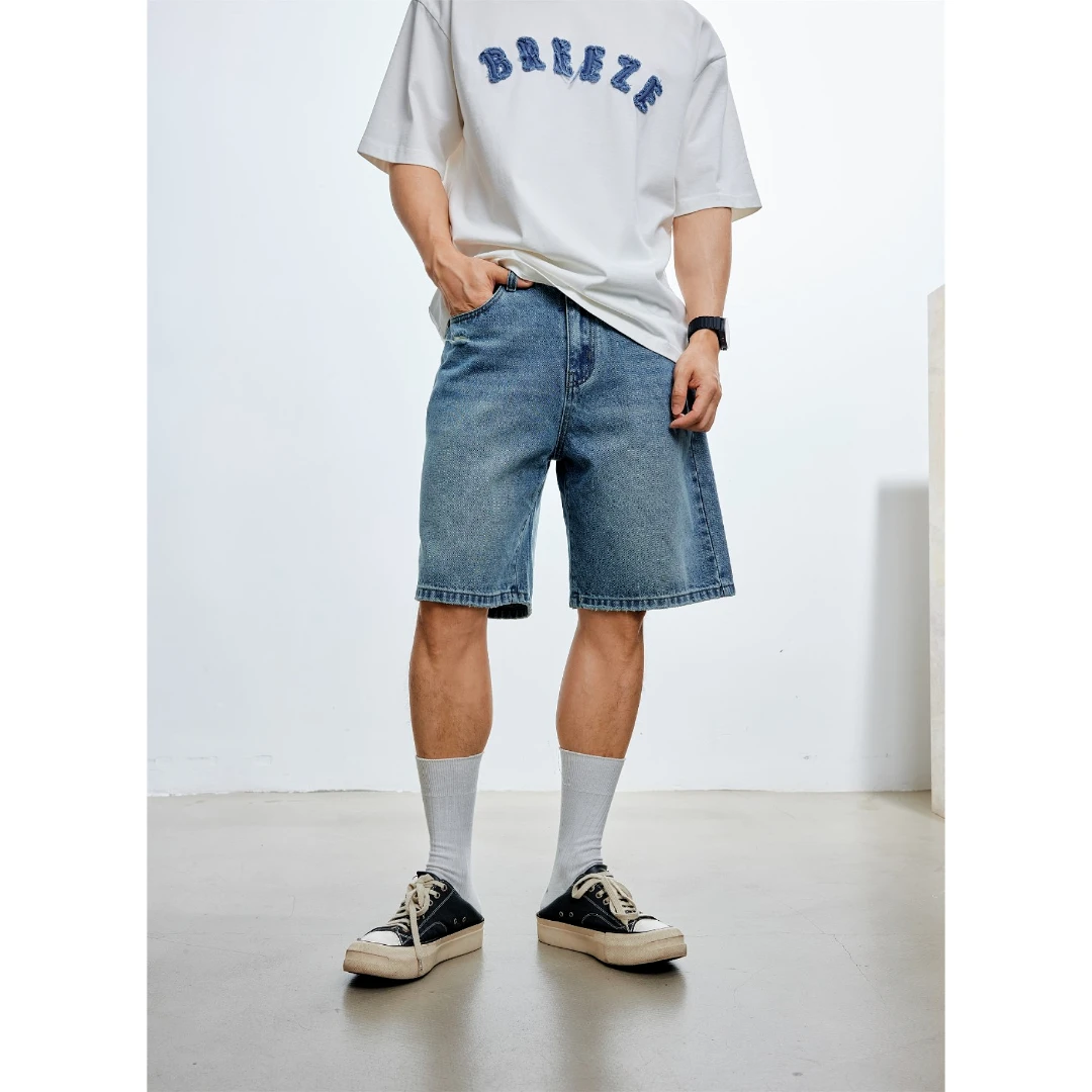 博衣社【休闲水洗牛仔短裤】夏季新品男士百搭宽松直筒舒适透气
