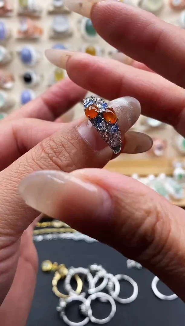 银S925镶嵌戒指翡翠天然缅甸翡翠11   5+