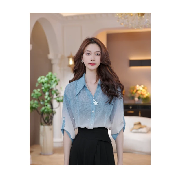 CYM1720法式设计感气质渐变色衬衫女2025春夏新款洋气显瘦上衣