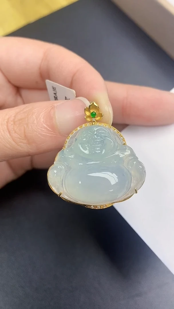 颈饰18K金镶嵌翡翠天然缅甸A货百元以上9元证书费自理