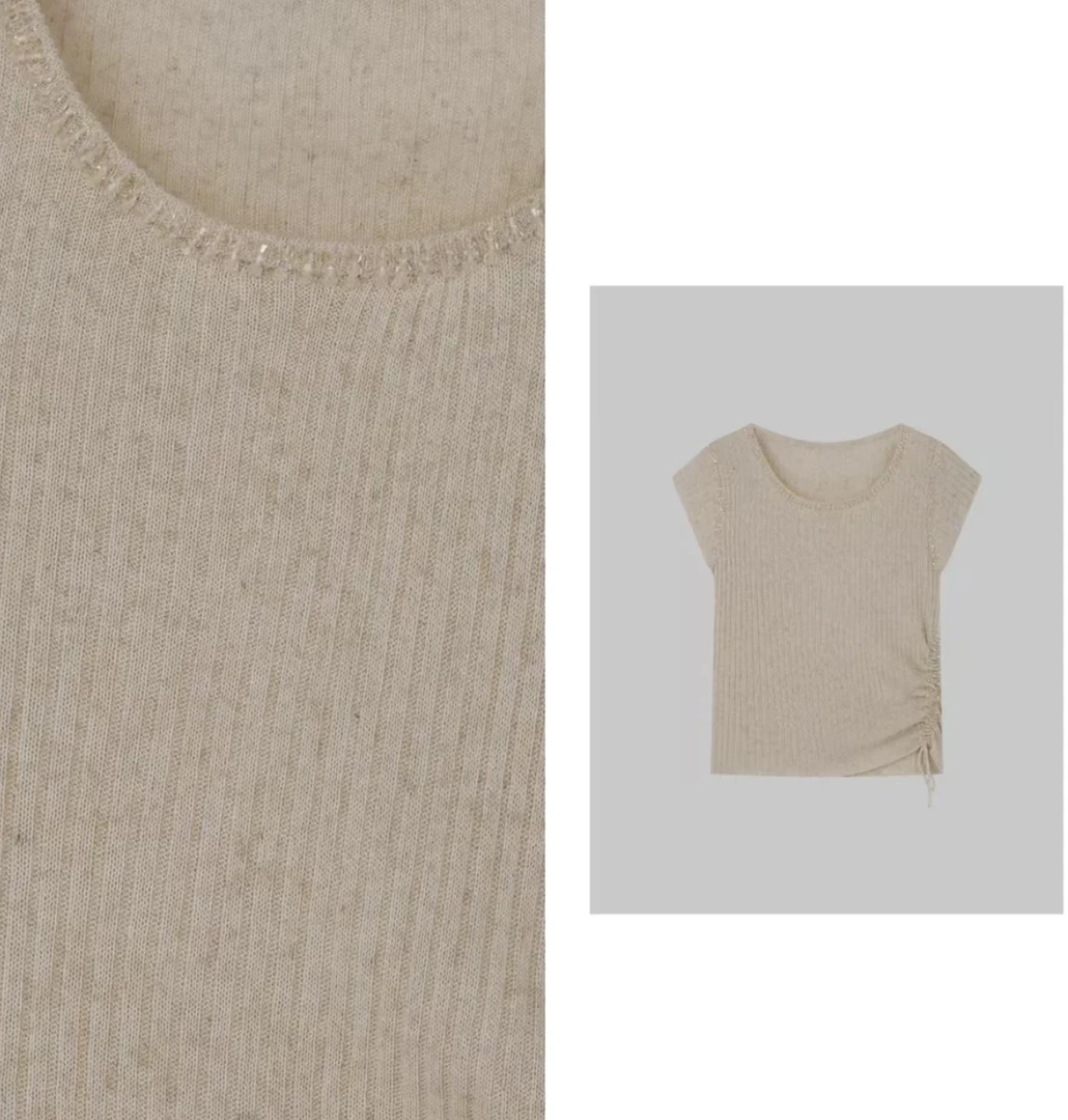 2025春夏高定串珠抽绳设计感气质简约飞袖针织衫