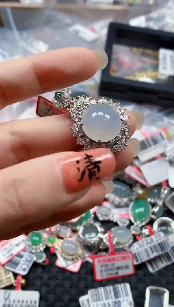 银S925镶嵌戒指翡翠天然A货缅甸翡翠