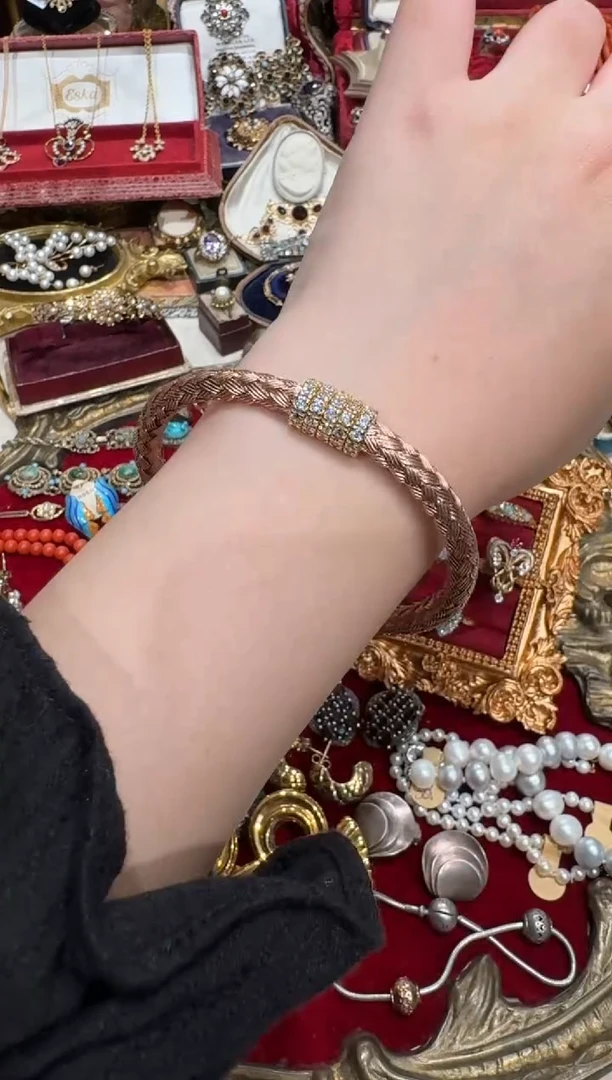 非金属无意大利老库存，银鎏金手镯，开口，